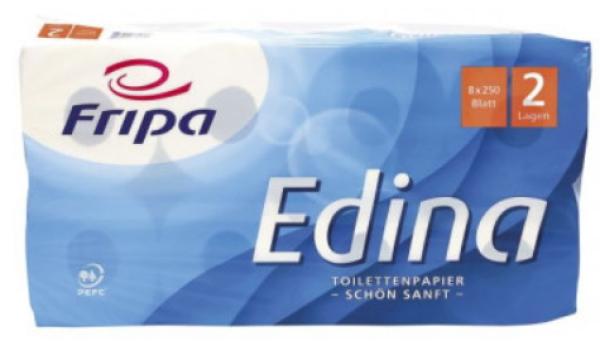 Edina® Toilettenpapier 2-lagig 250 Blatt Zellstoff hochweiß 1010808